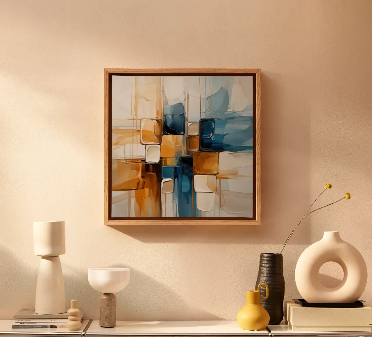Abstracte vlakken in bruin en blauw canvas van Imagine
