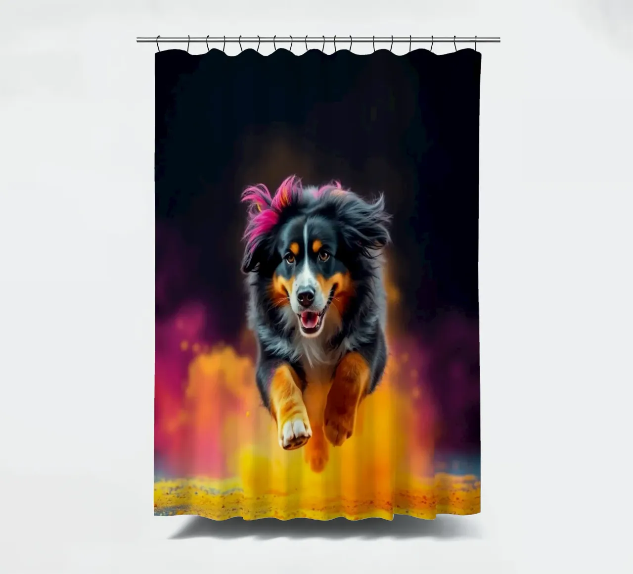 The colorful Bernese Mountain Dog #124 shower curtain by Yumis.Beargang.and.Me
