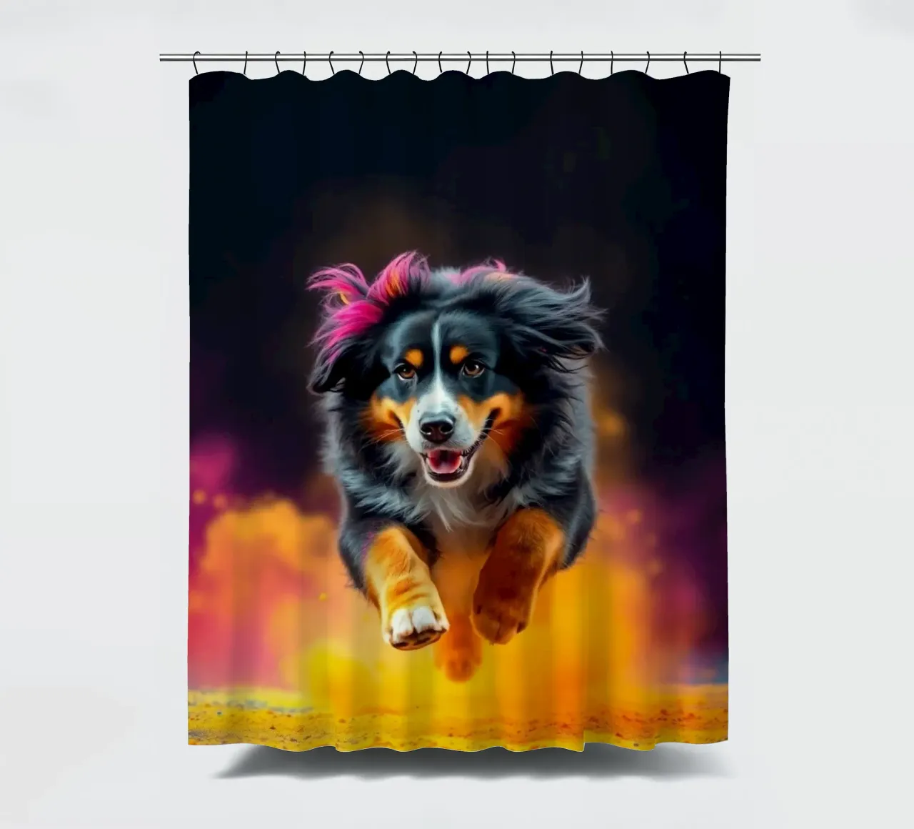 The colorful Bernese Mountain Dog #124 shower curtain by Yumis.Beargang.and.Me