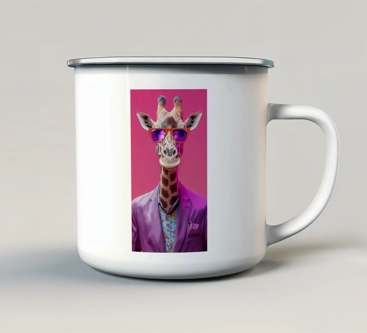 Giraffa in abiti viola tazza in smalto da Imagine