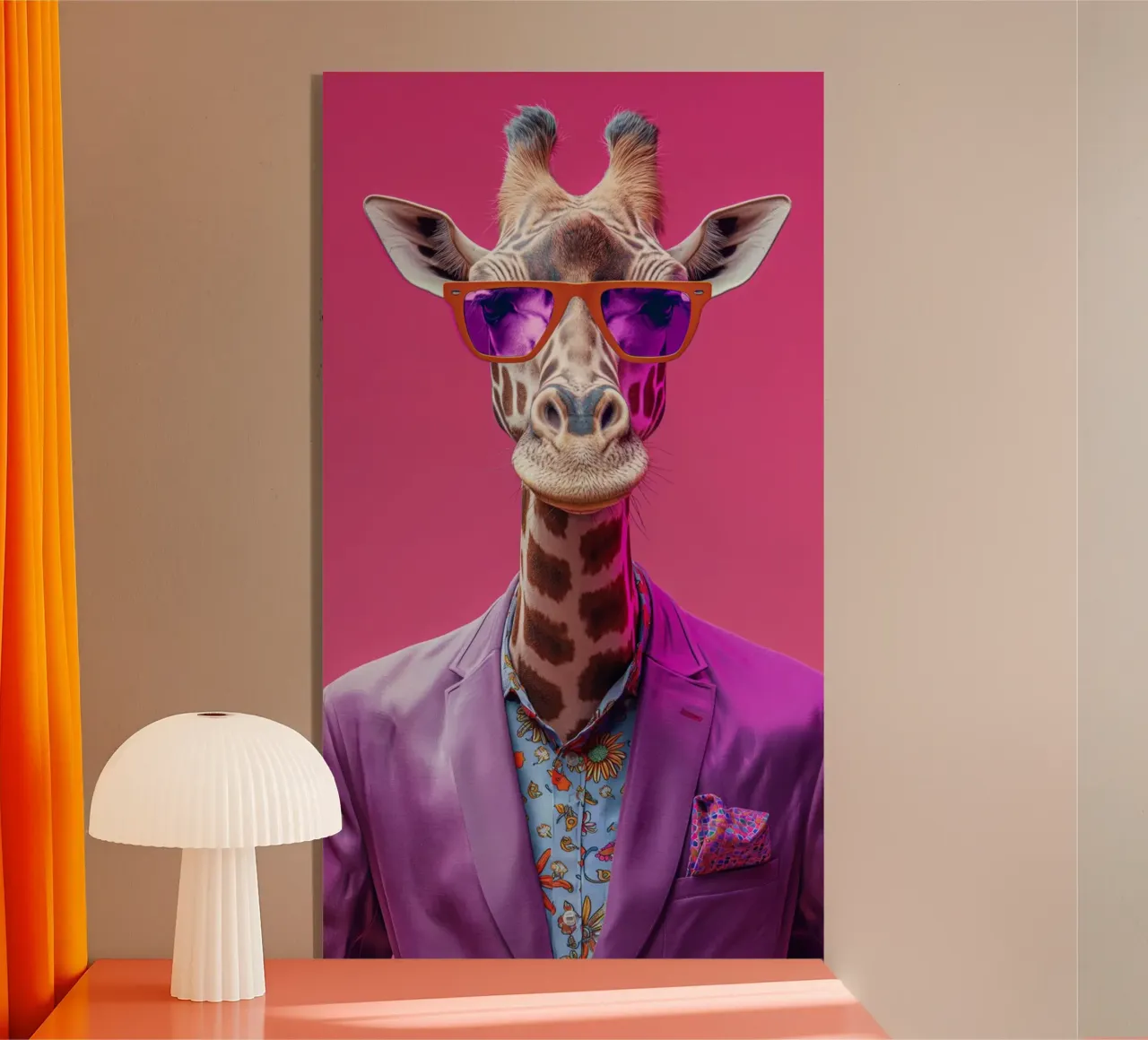Giraffa in abiti viola plexiglass da Imagine