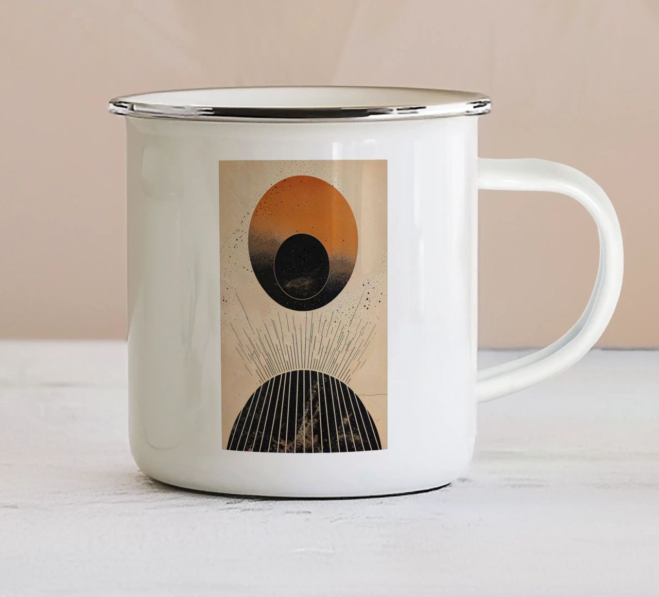 sole luna cerchio sfera linee geometriche raggi tazza in smalto da minerva santiago