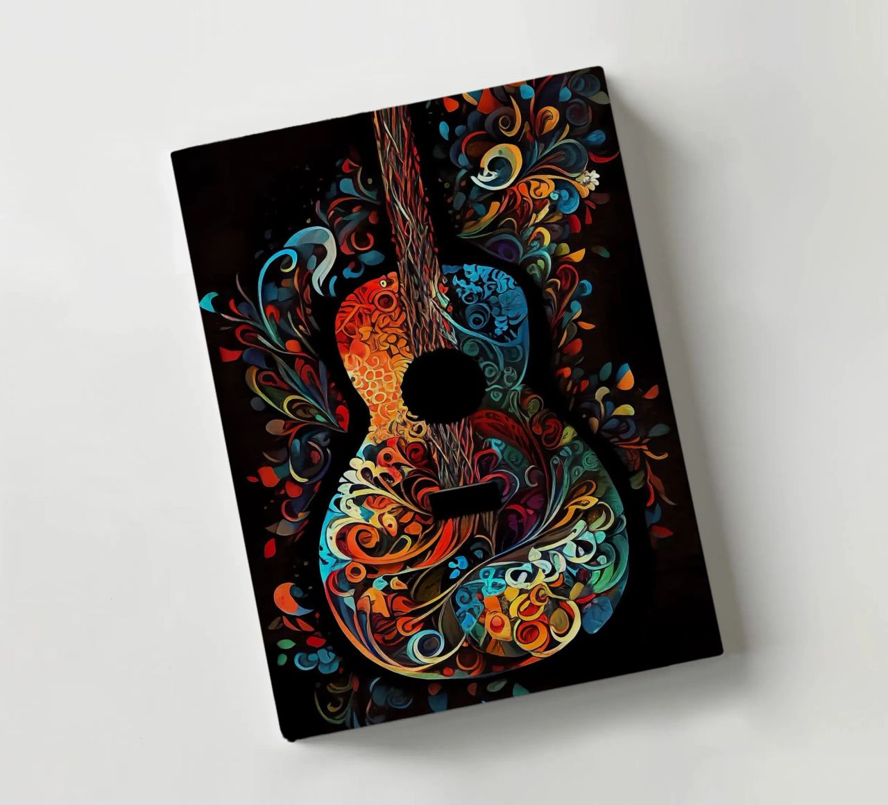 guitar stringed instrument floral patterns colorful design w notebook by minerva santiago