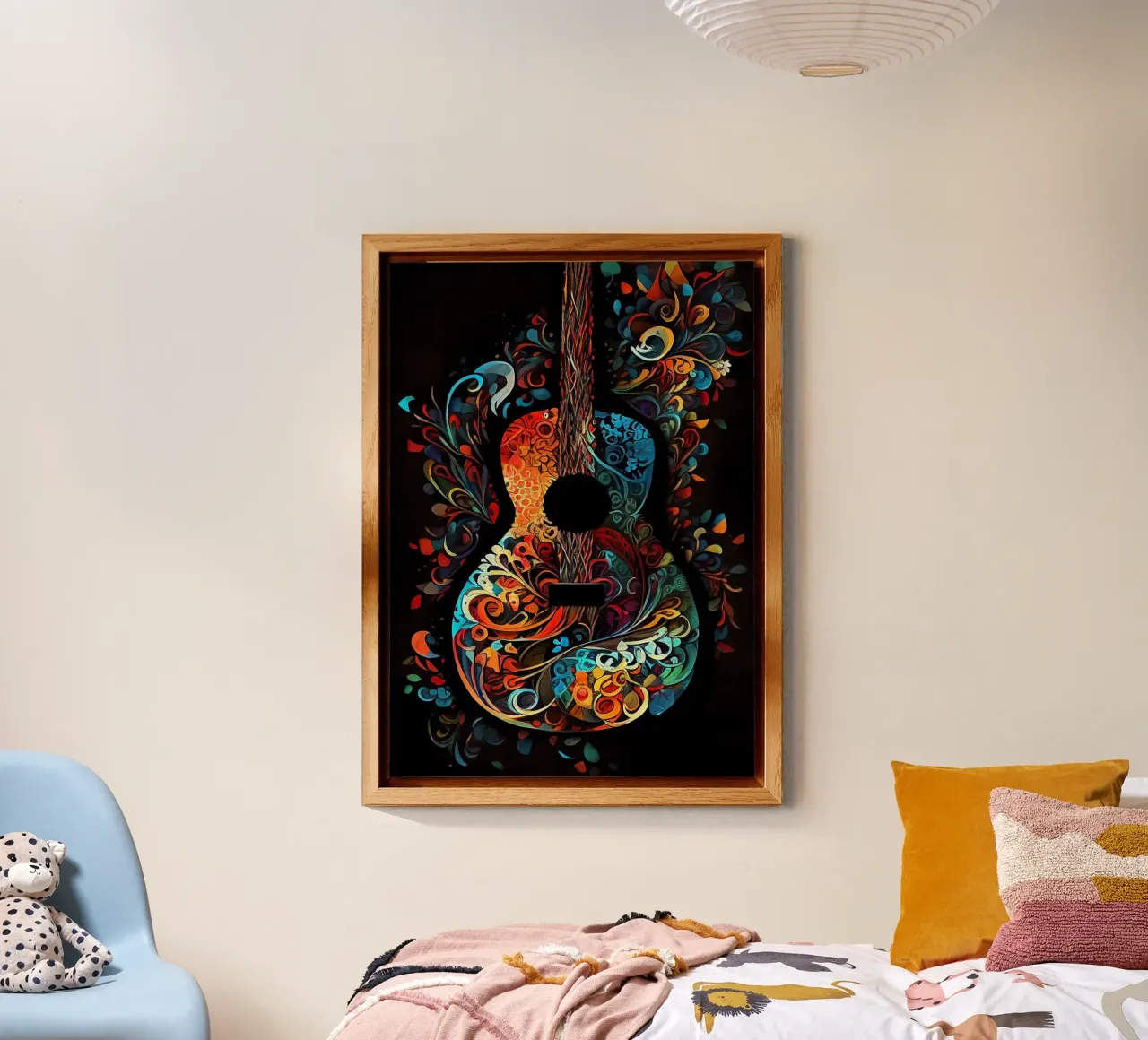 guitar stringed instrument floral patterns colorful design w alu-dibond by minerva santiago