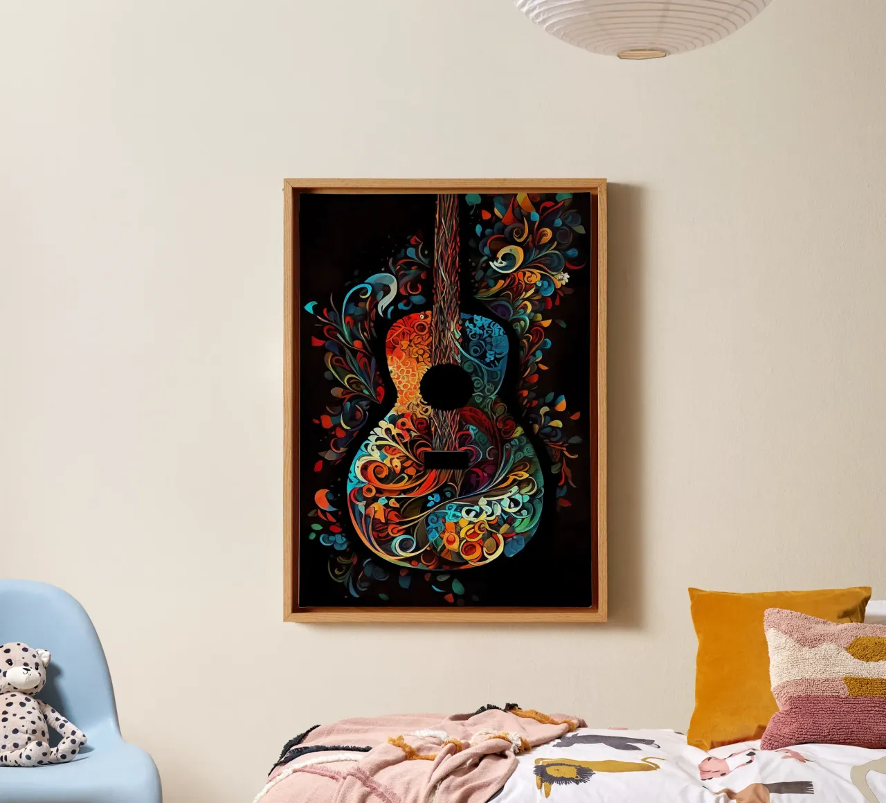 guitar stringed instrument floral patterns colorful design w canvas by minerva santiago
