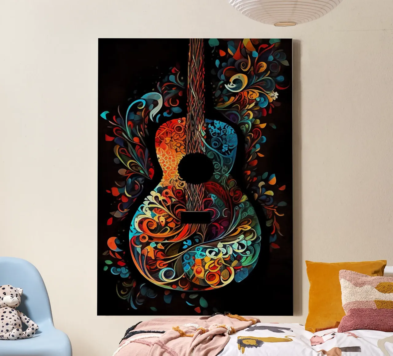 guitar stringed instrument floral patterns colorful design w canvas by minerva santiago