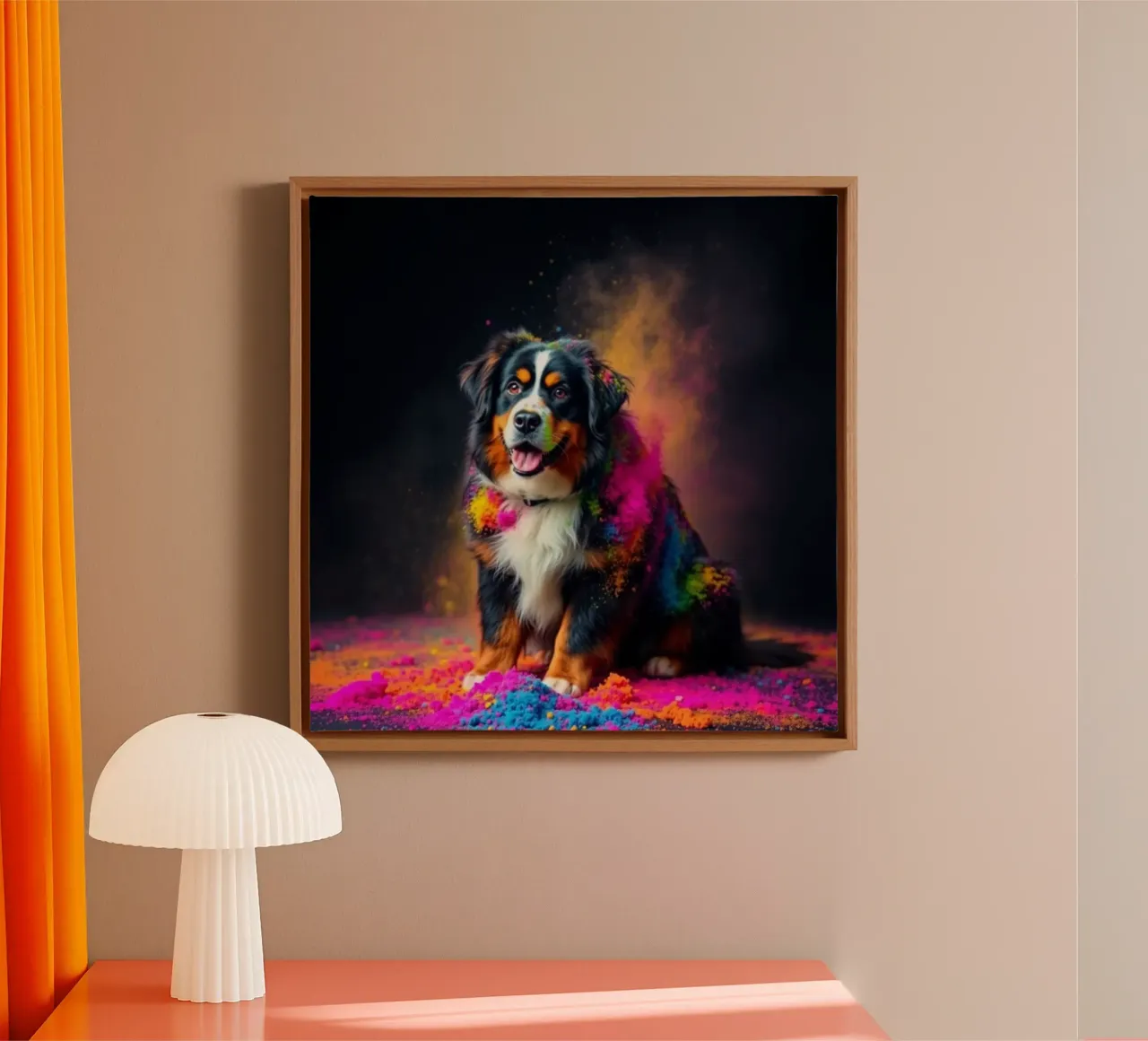 The colorful Bernese Mountain Dog #127 canvas with Floater frame by Yumis.Beargang.and.Me