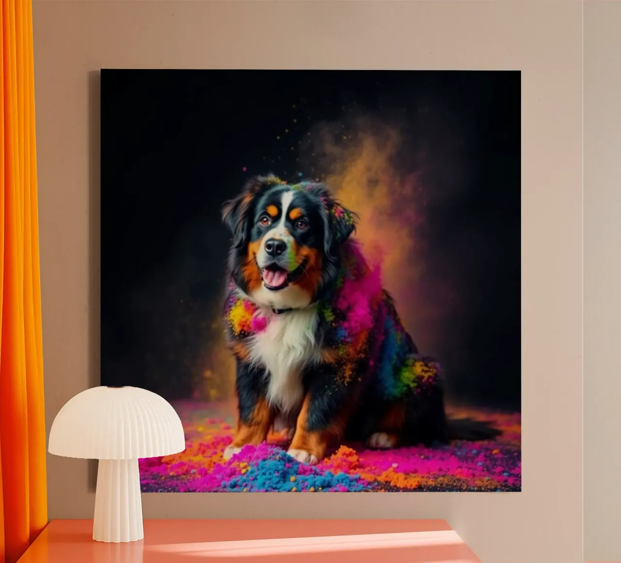 The colorful Bernese Mountain Dog #127 canvas with Floater frame by Yumis.Beargang.and.Me