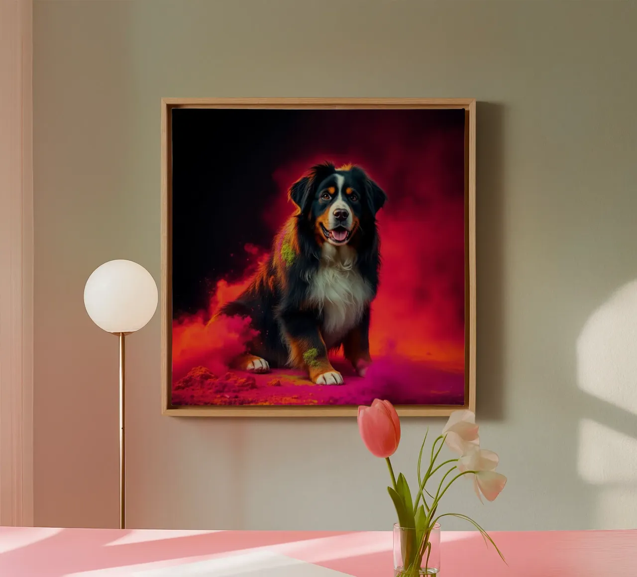 The colorful Bernese Mountain Dog #128 canvas with Floater frame by Yumis.Beargang.and.Me
