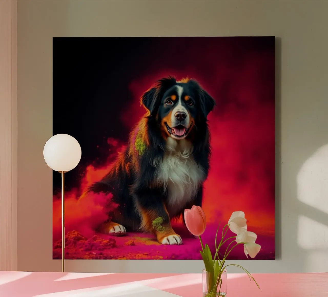 The colorful Bernese Mountain Dog #128 canvas with Floater frame by Yumis.Beargang.and.Me