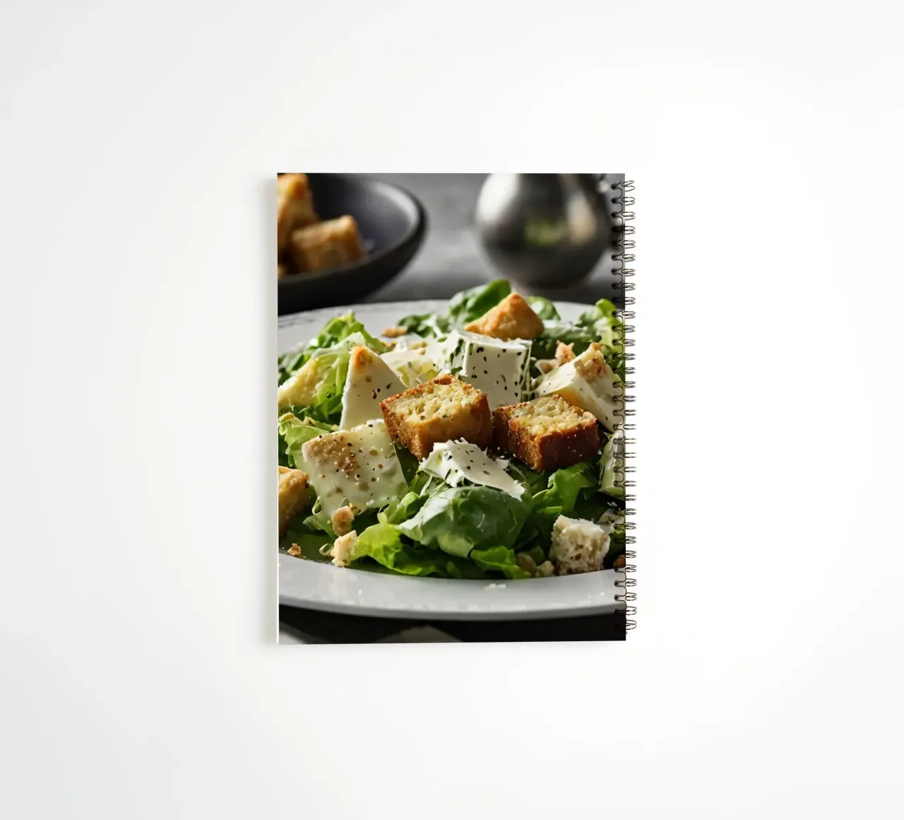 Fresh Caesar salad with crispy croutons and creamy dressing spiral notebook by DesignDoodle