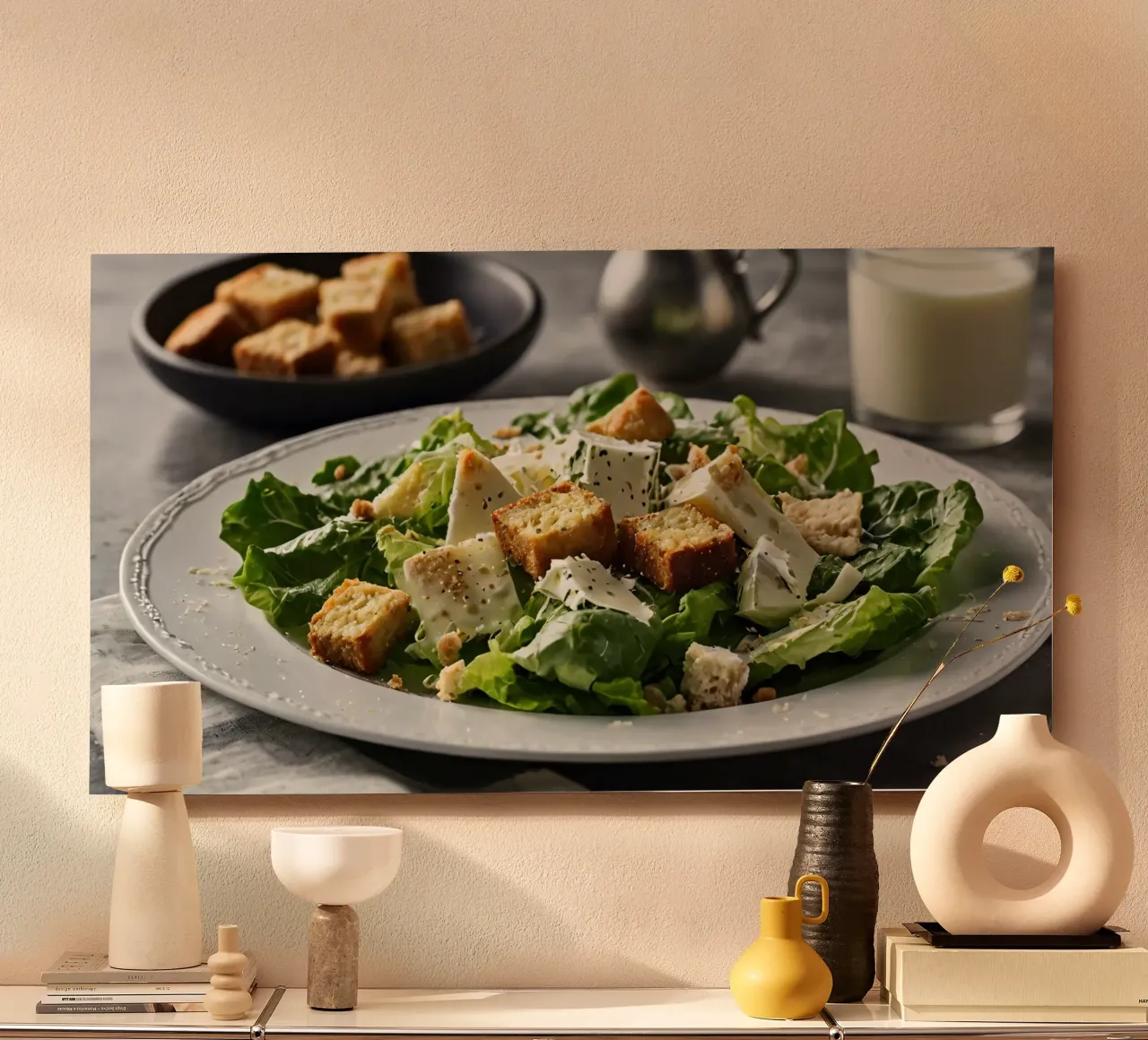 Insalata Caesar fresca con crostini croccanti e condimento cremoso alluminio dibond da DesignDoodle