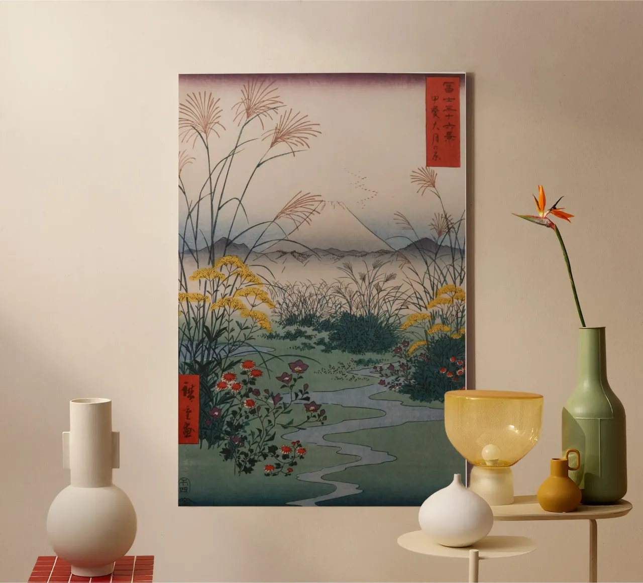Utagawa Hiroshige - Ōtsuki Plain in Kai Province (1858) canvas with Floater frame by Wirla