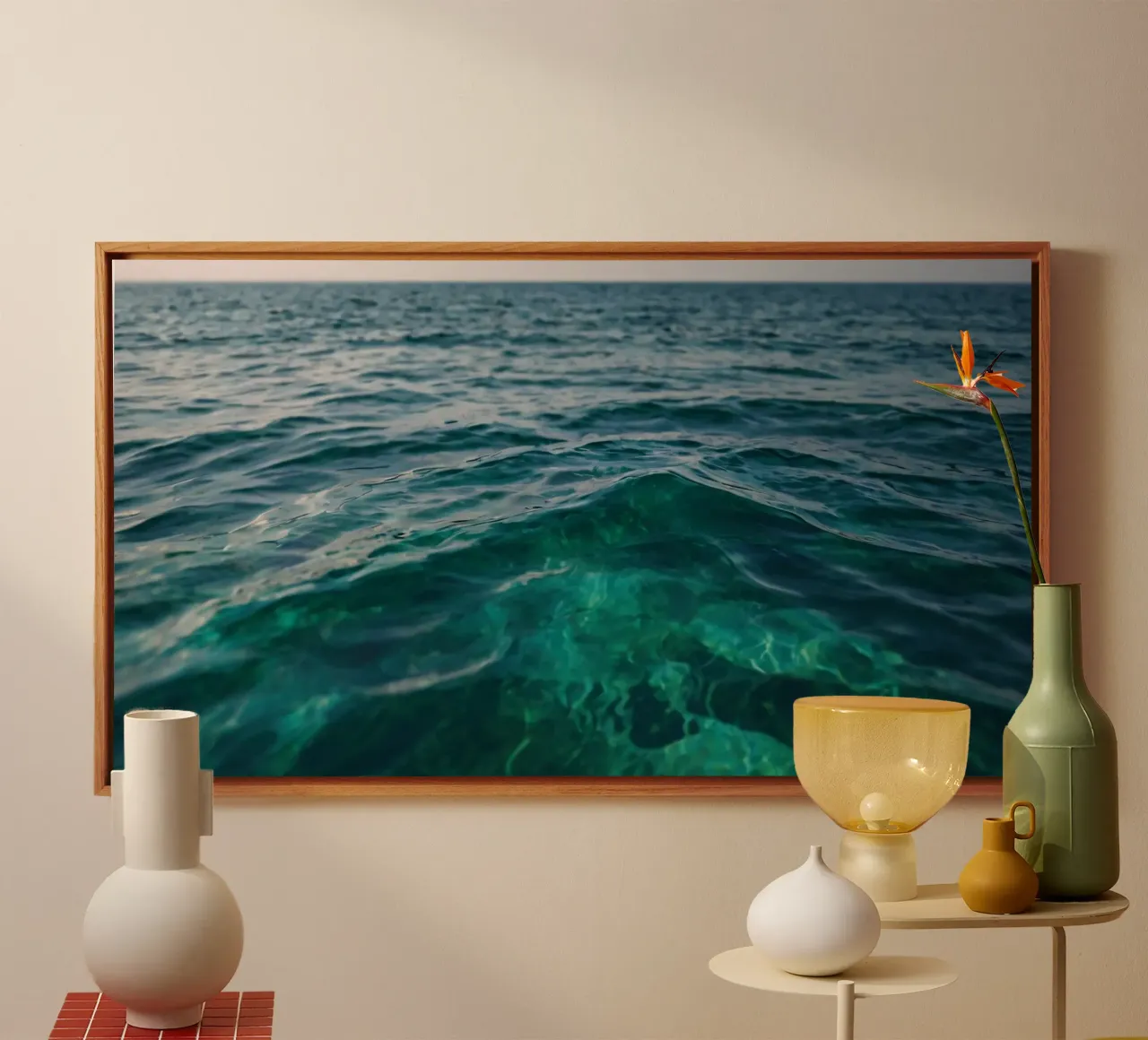 Zachte oceaangolven glinsteren onder het zonlicht canvas met Baklijst van DesignDoodle