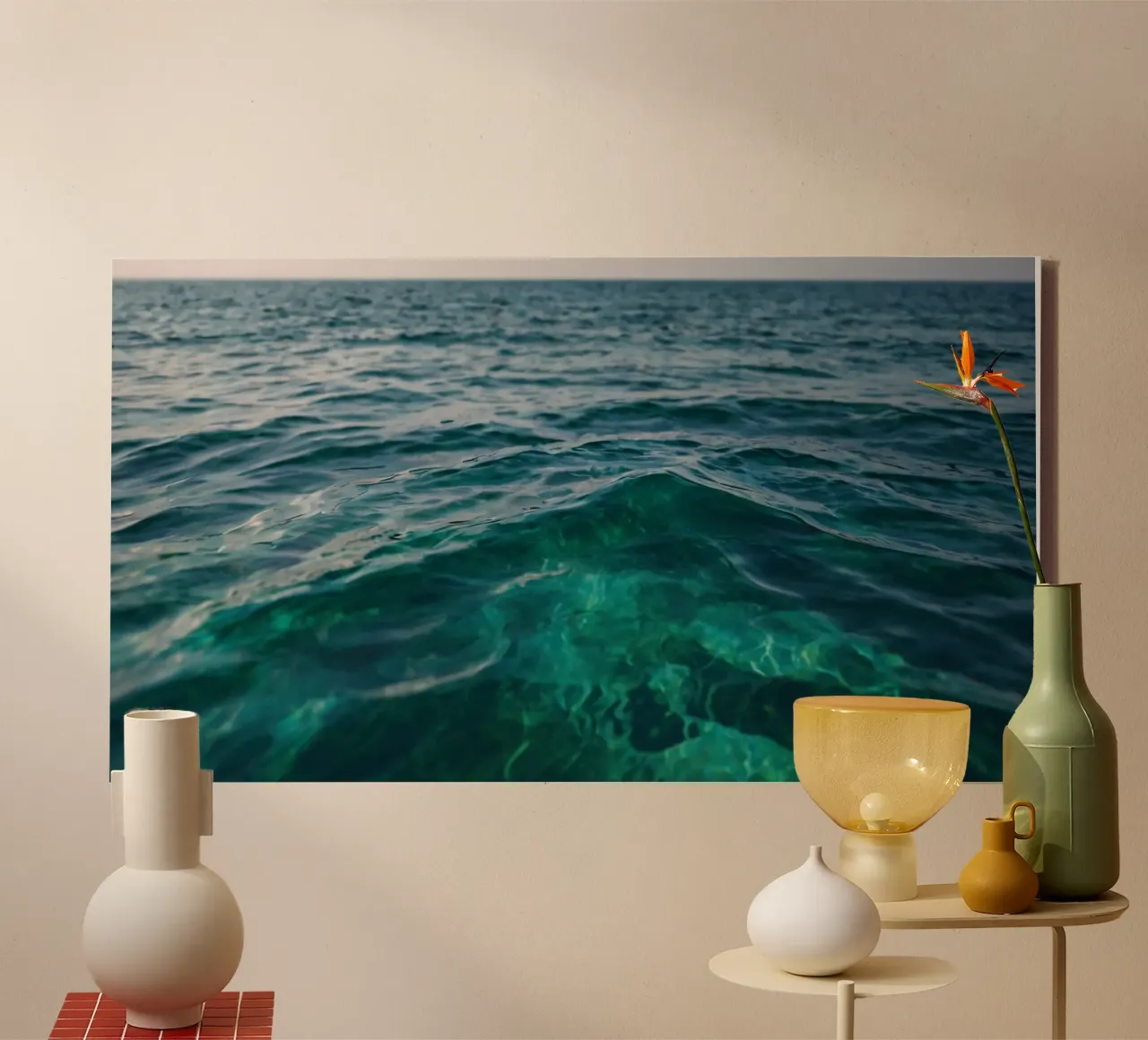 Zachte oceaangolven glinsteren onder het zonlicht canvas met Baklijst van DesignDoodle