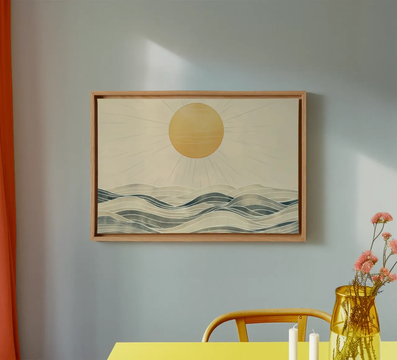 Il sole sul mare tela con Cornice a cassetta da Imagine