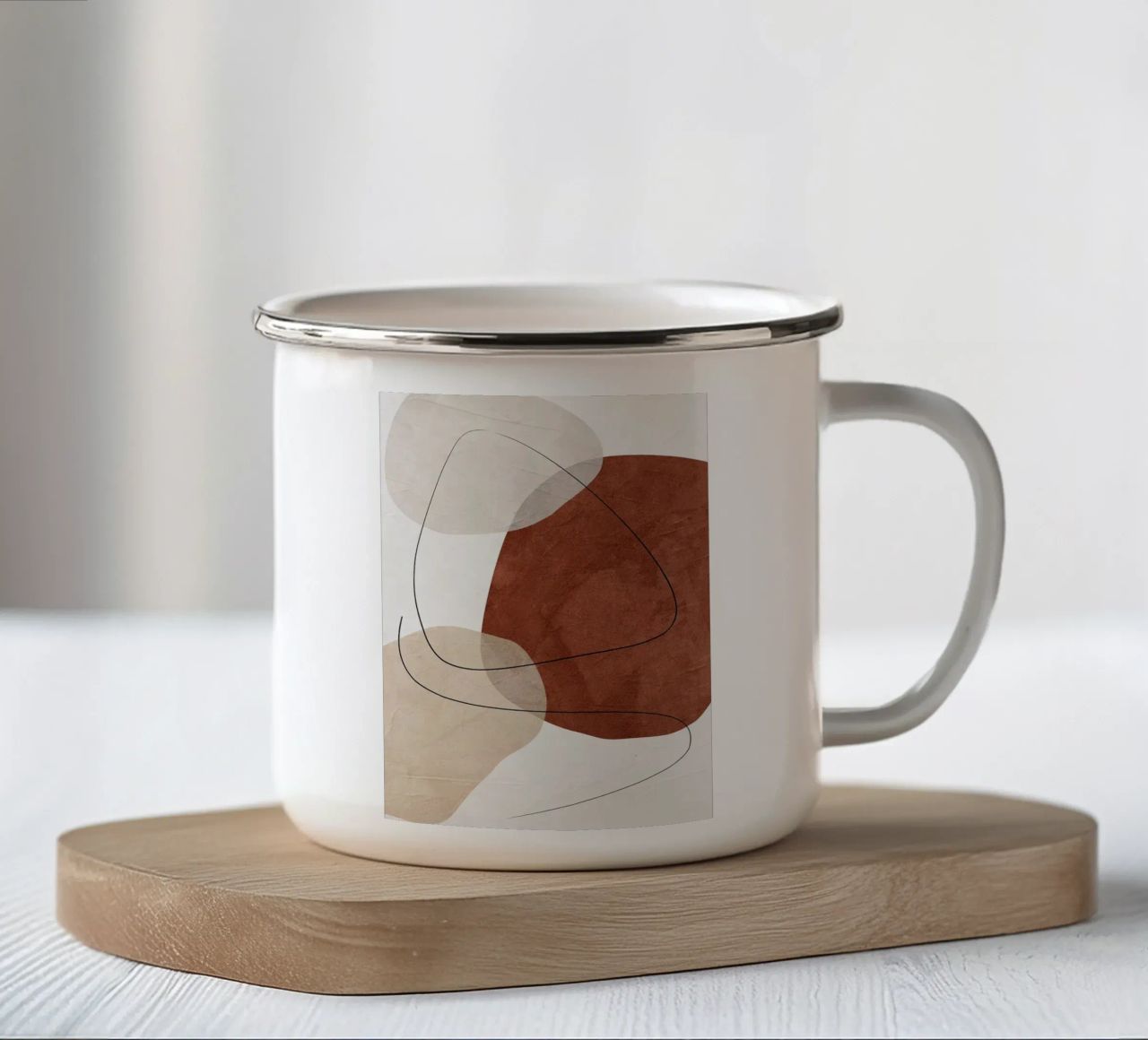 abstracte vormen lijn organische vormen geometrische vormen krommen emaille mok van Gloria A Kifyuk