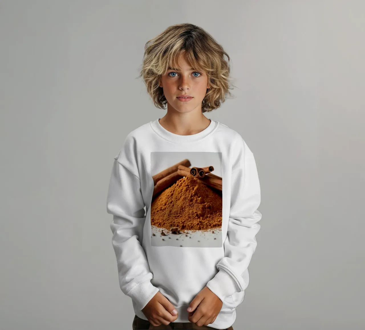Zimtstangen und gemahlener Zimt elegant aufgeschichtet Kinder Sweatshirt von DesignDoodle