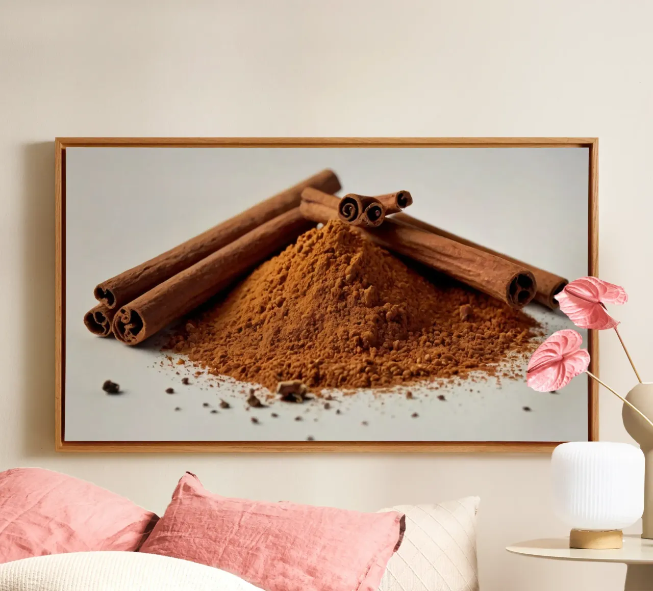 Zimtstangen und gemahlener Zimt elegant aufgeschichtet Leinwand von DesignDoodle