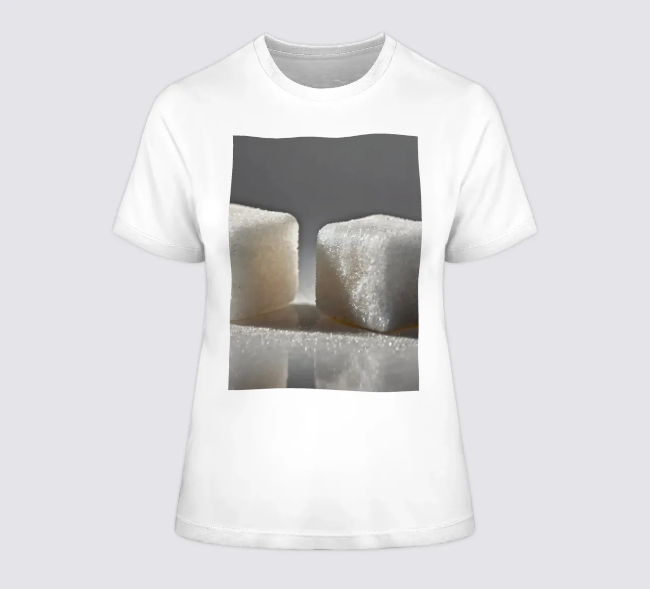 Two sugar cubes on a reflective surface with soft lighting women's fitted t-shirt by DesignDoodle