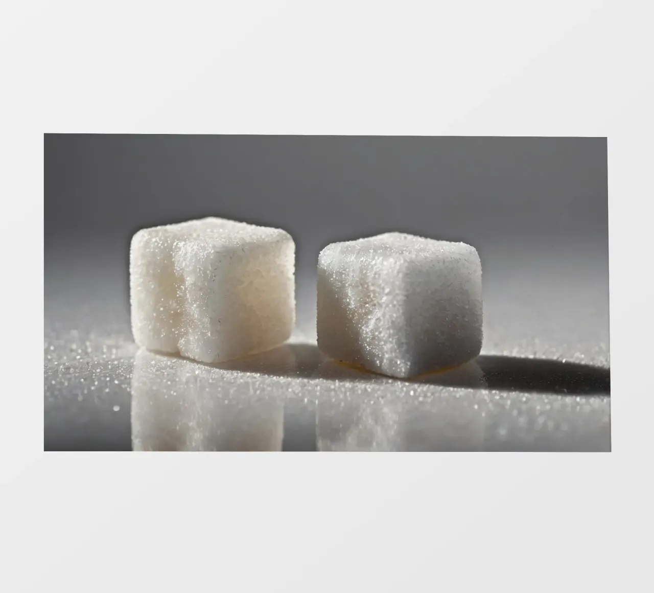 Two sugar cubes on a reflective surface with soft lighting photo wallpaper by DesignDoodle