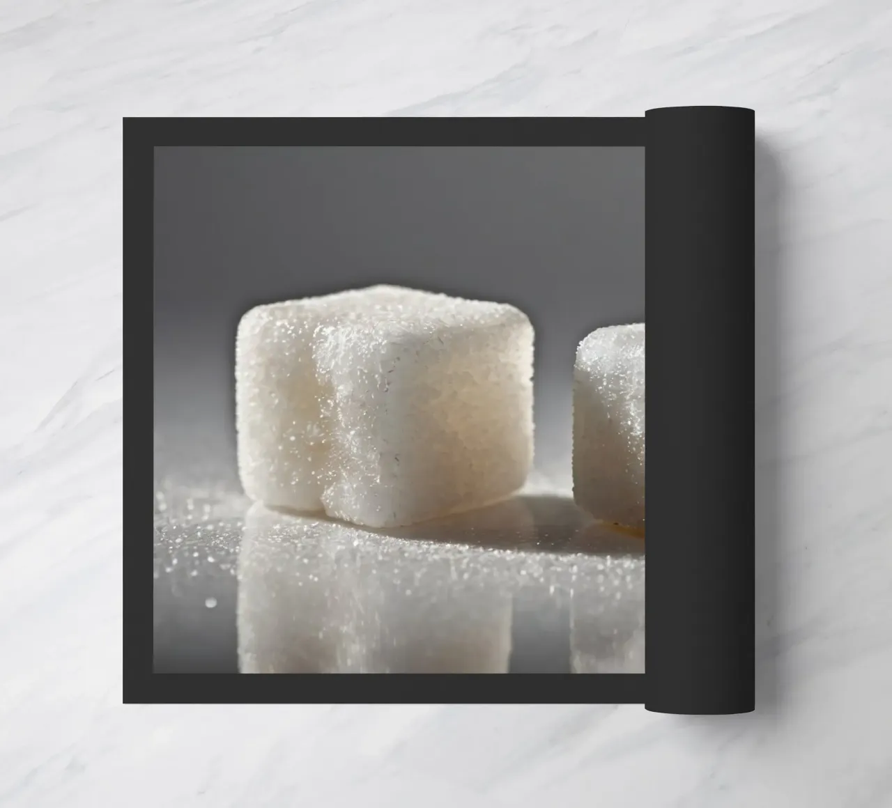 Two sugar cubes on a reflective surface with soft lighting doormat by DesignDoodle