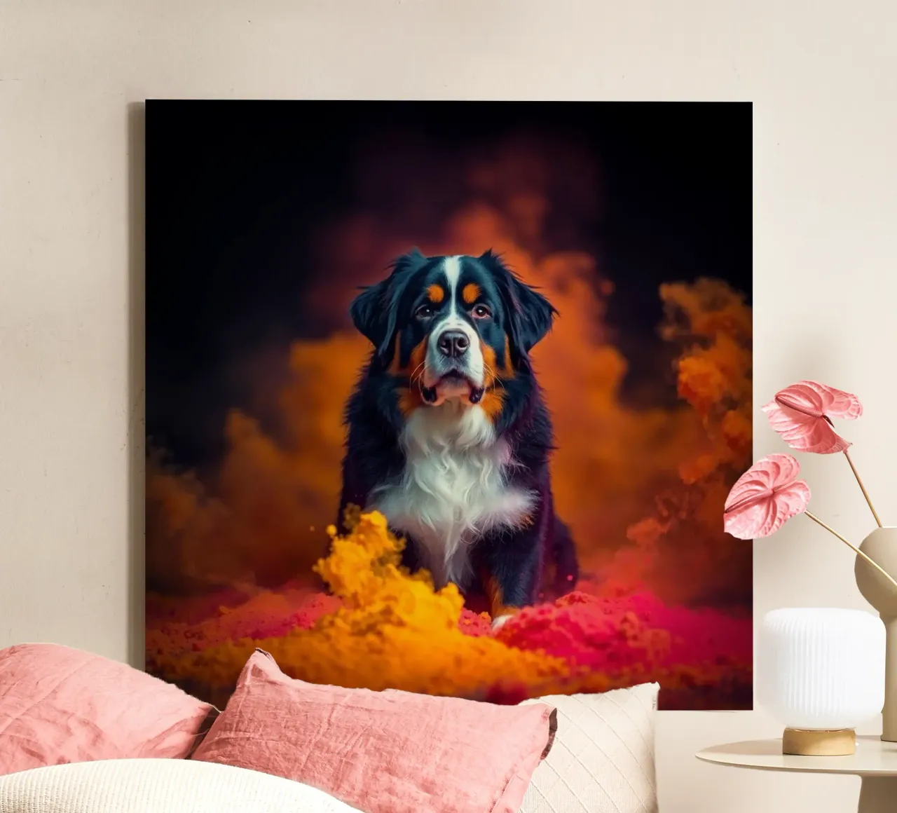 The colorful Bernese Mountain Dog #131 canvas with Floater frame by Yumis.Beargang.and.Me