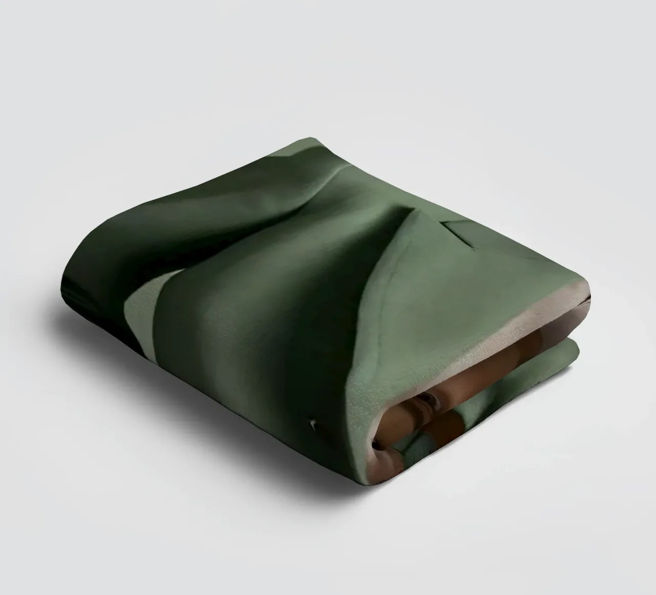 Modella elegante che indossa un abito verde con una camicetta rosa chiaro asciugamano da bagno da DesignDoodle
