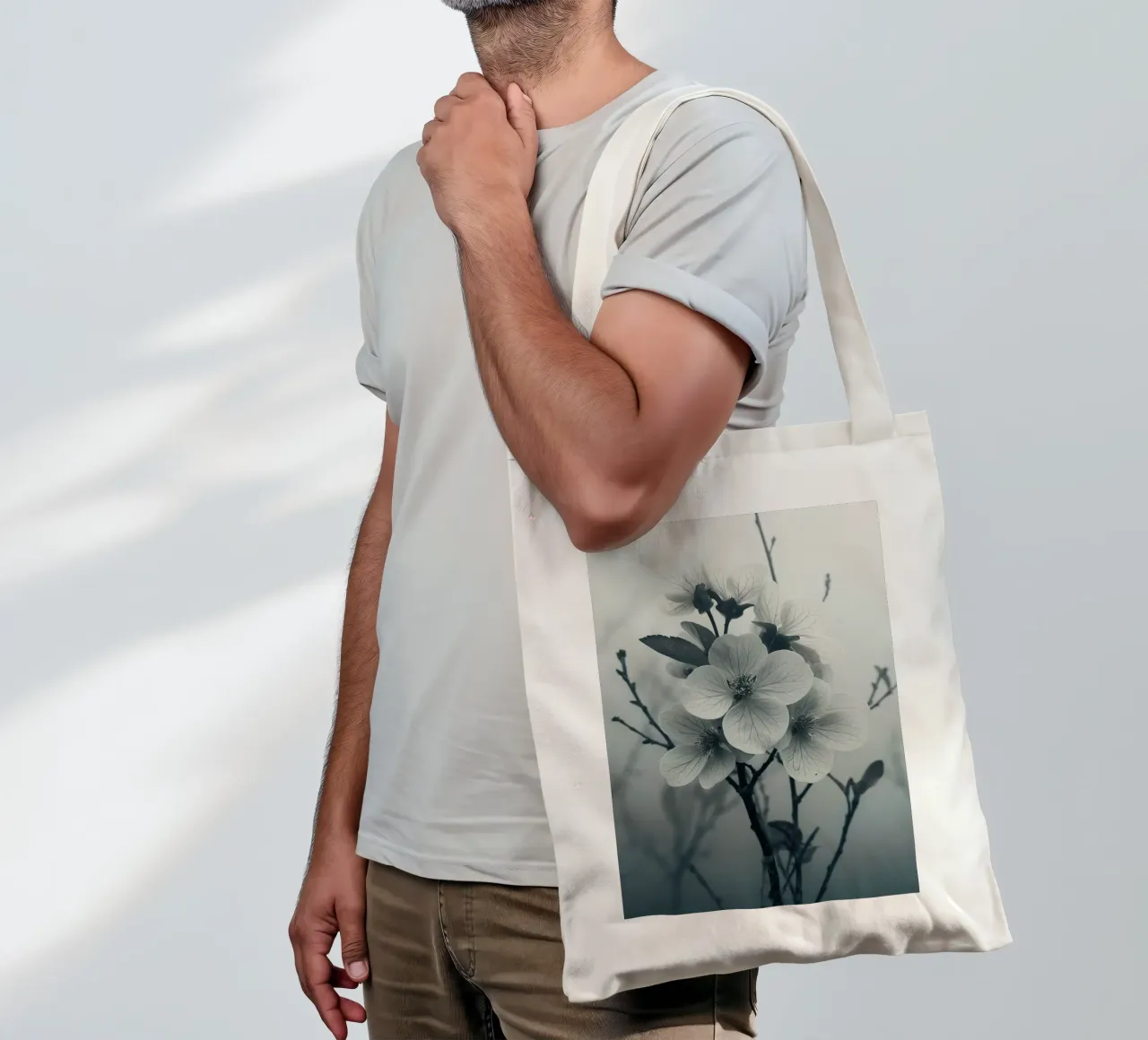 Flower in shades of grey tote bag by Imagine