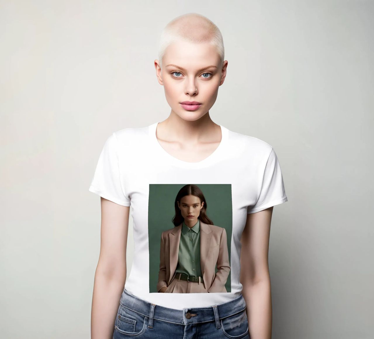 Una giovane donna modella un abito elegante in uno studio minimalista t-shirt da donna da DesignDoodle