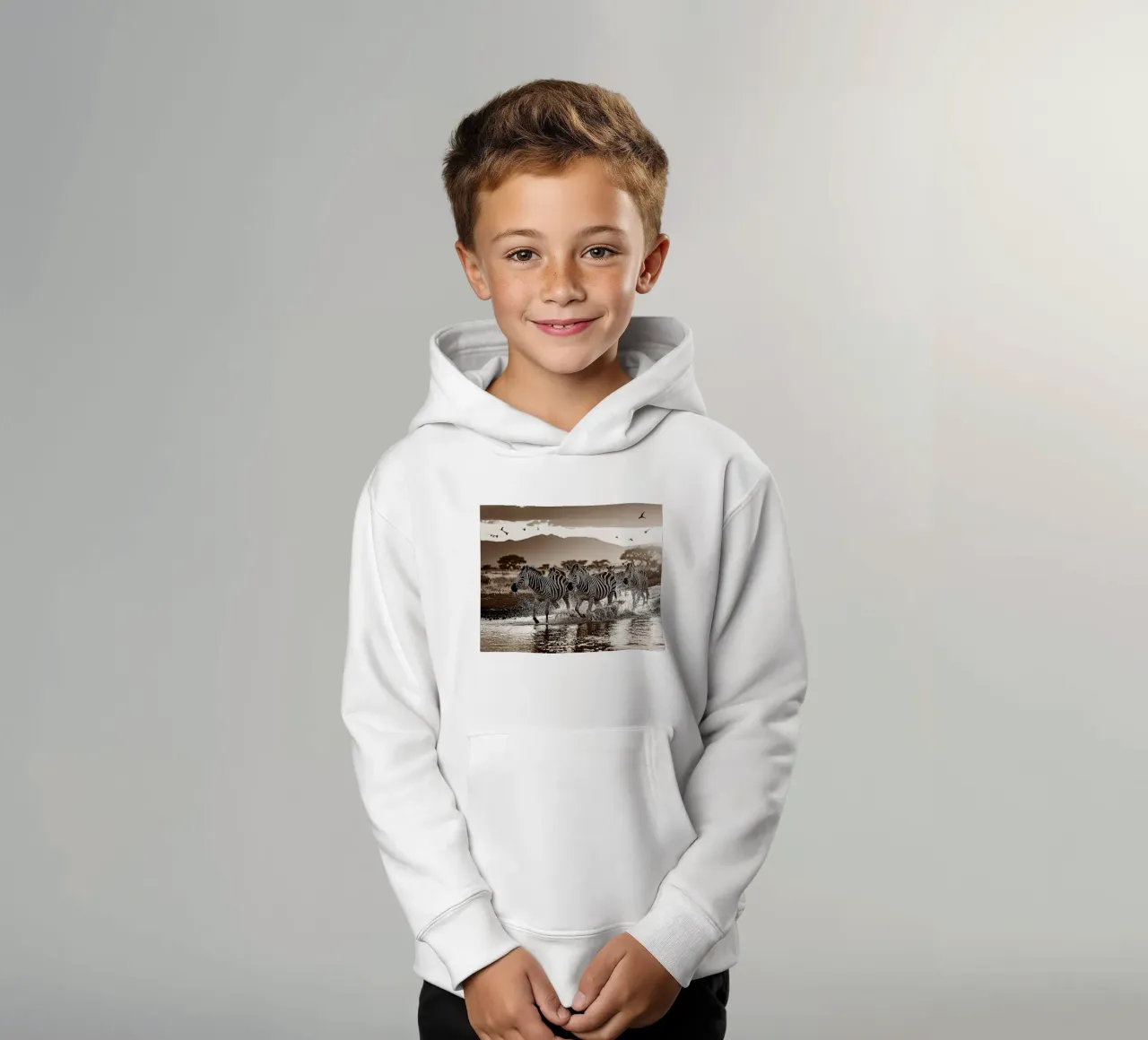 TROUPEAU DE ZEBRES. Sépia relief kids hoodie by Thierry vobmann photography