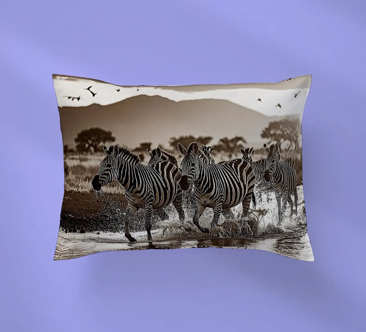 TROUPEAU DE ZEBRES. Sépia relief decorative cushion by Thierry vobmann photography