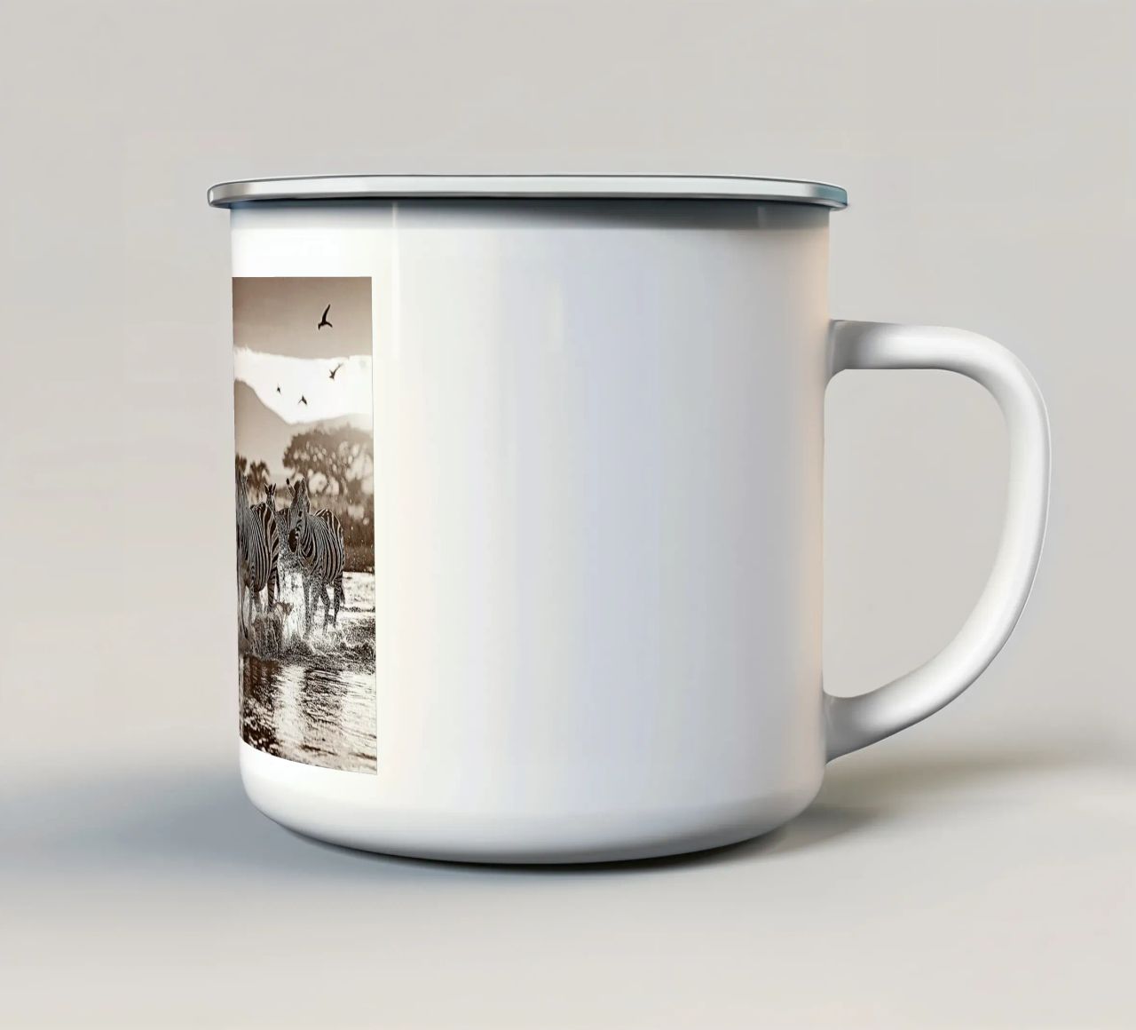 TROUPEAU DE ZEBRES. Sépia relief tazza in smalto da Thierry vobmann photography