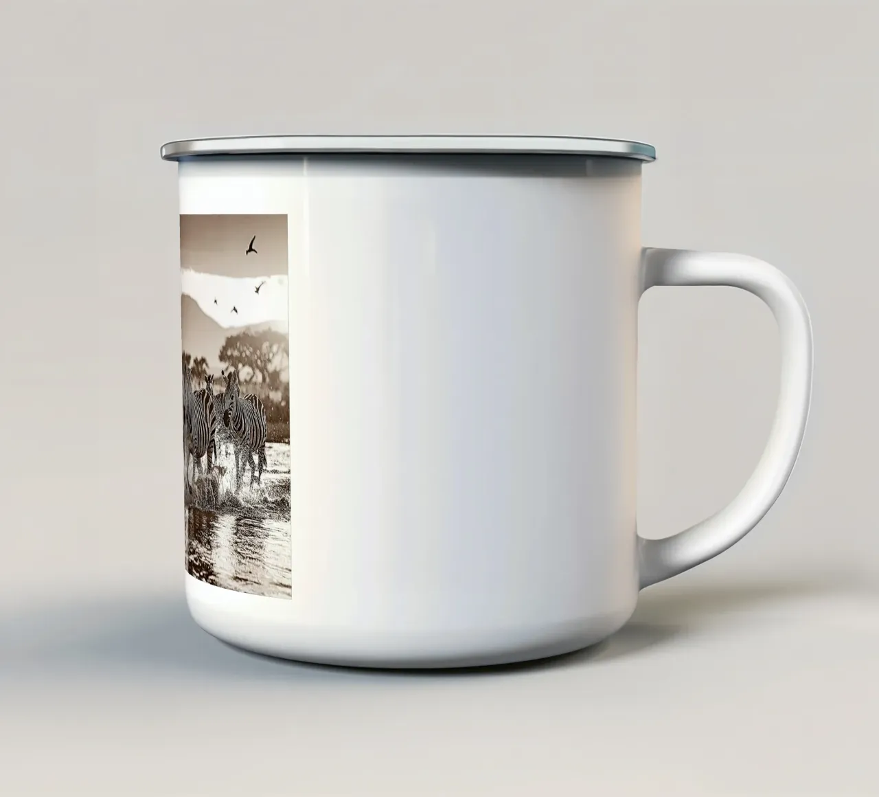 TROUPEAU DE ZEBRES. Sépia relief tazza in smalto da Thierry vobmann photography