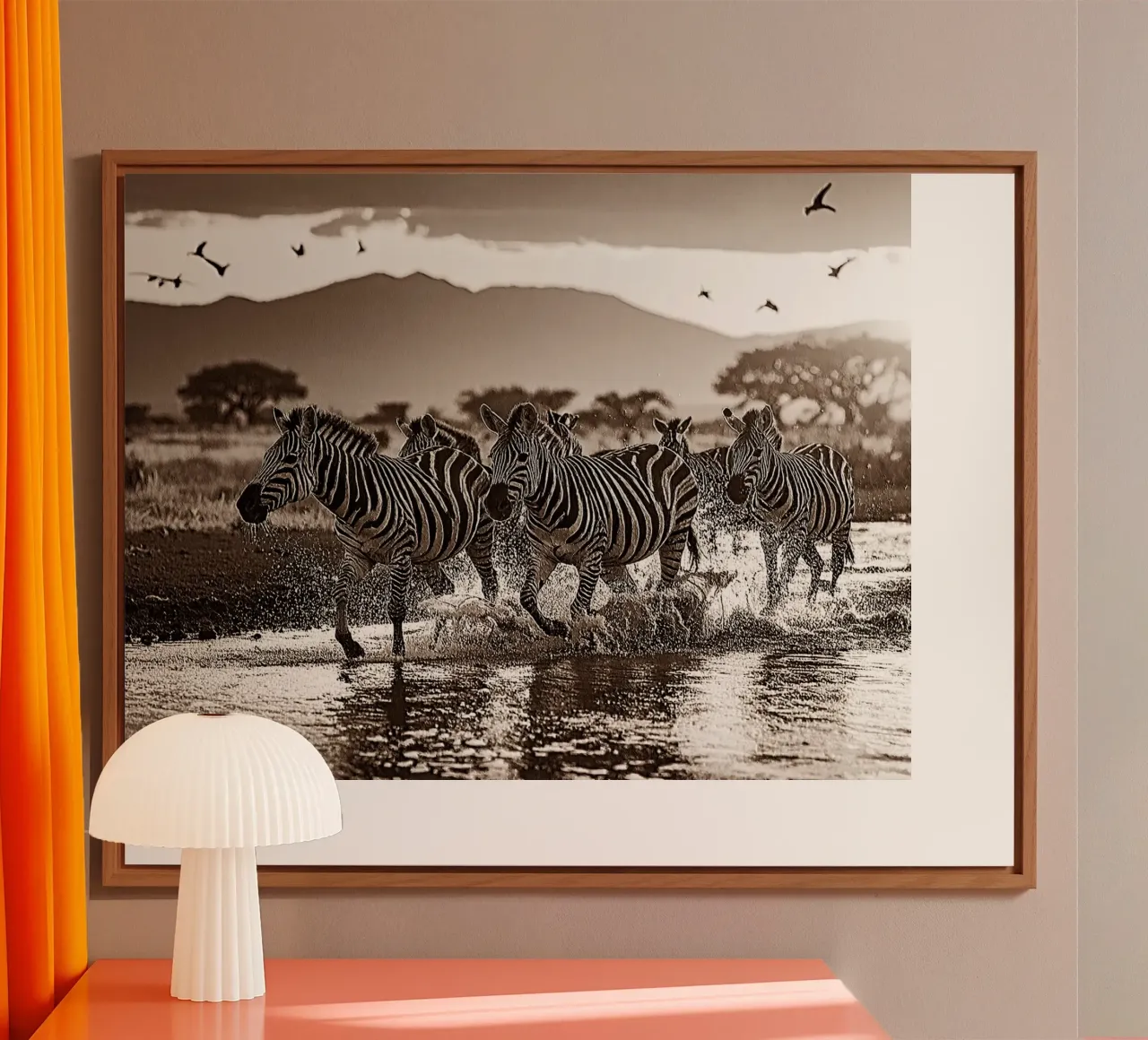 TROUPEAU DE ZEBRES. Sépia relief forex plate by Thierry vobmann photography