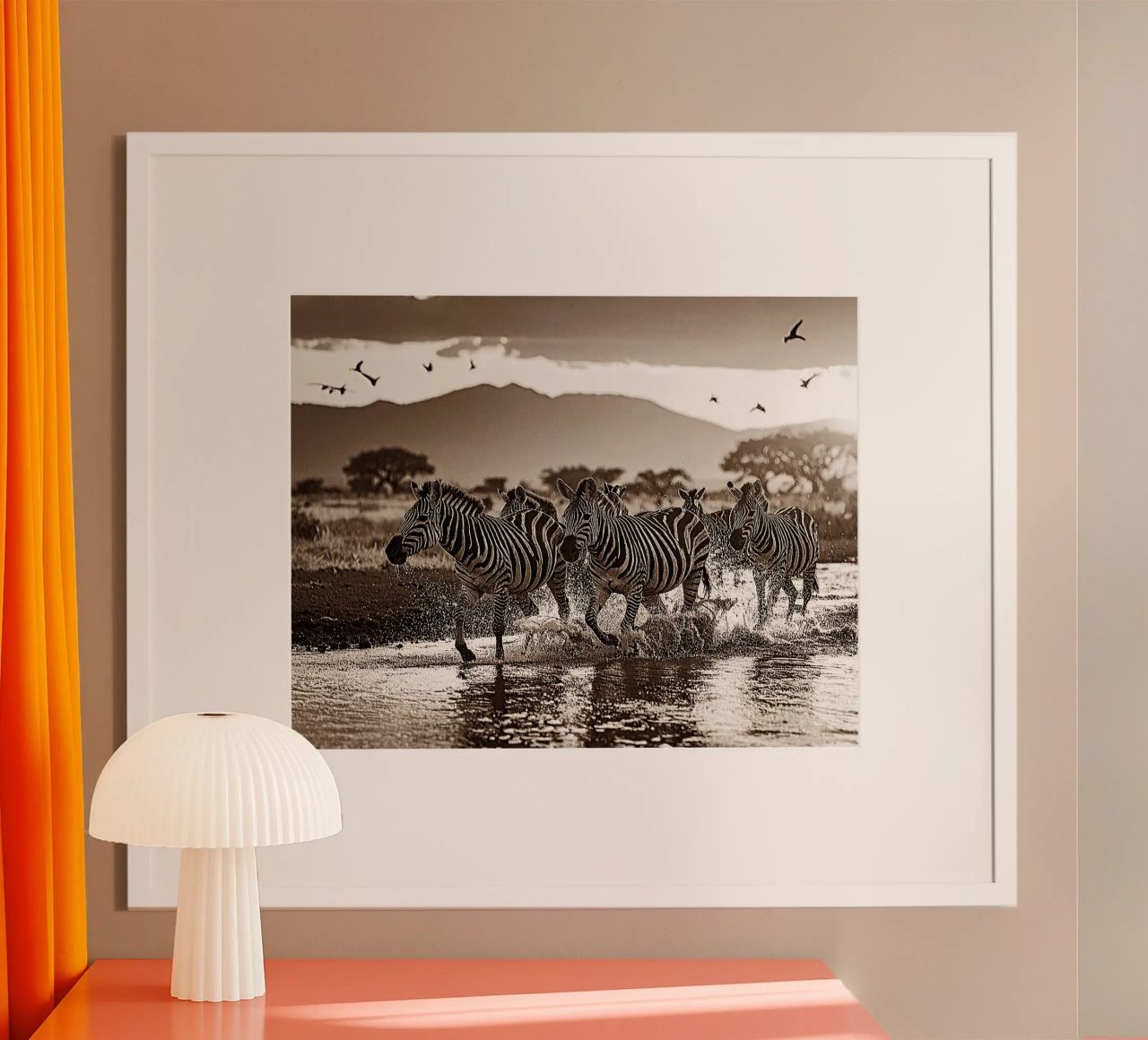 TROUPEAU DE ZEBRES. Sépia relief poster da Thierry vobmann photography