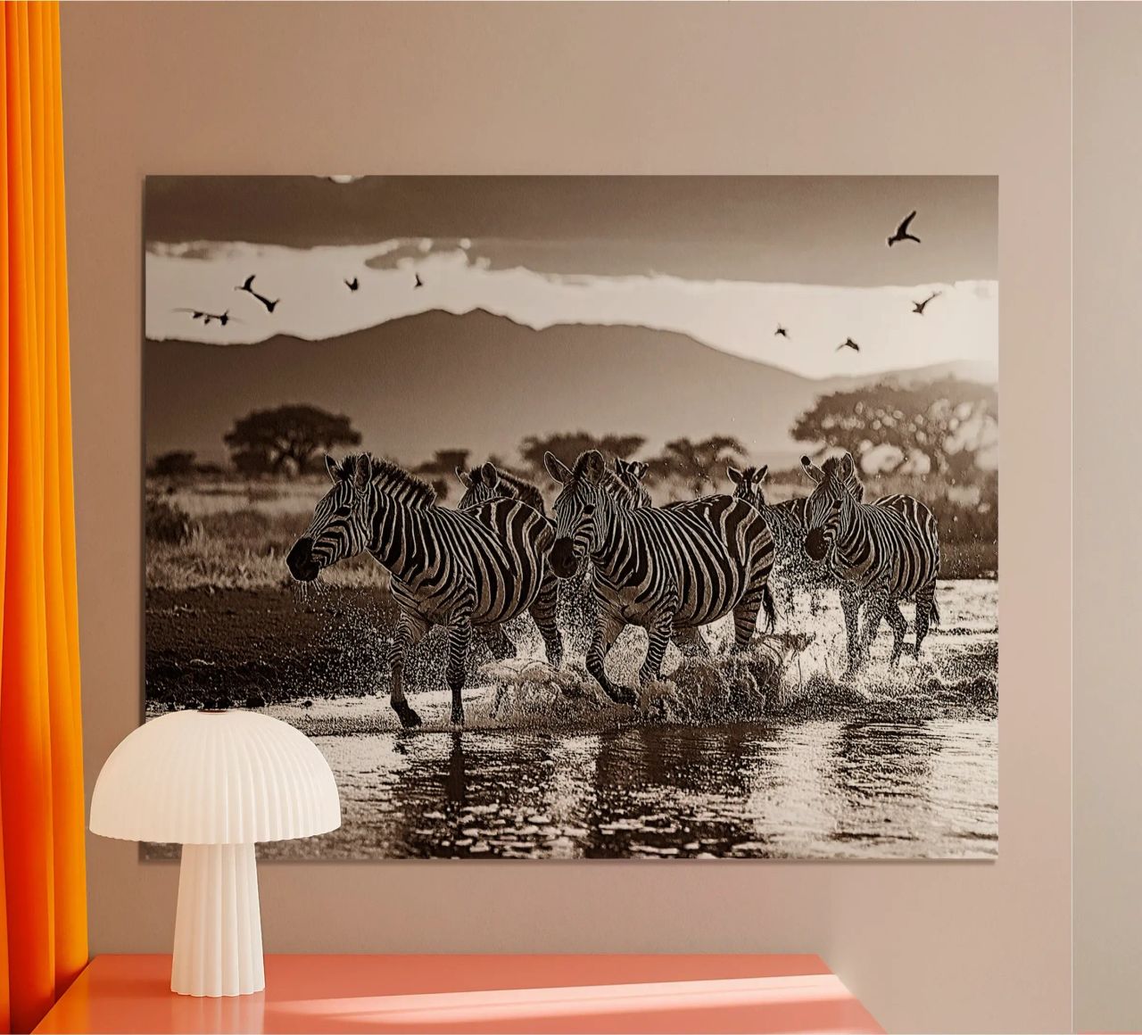 TROUPEAU DE ZEBRES. Sépia relief poster da Thierry vobmann photography