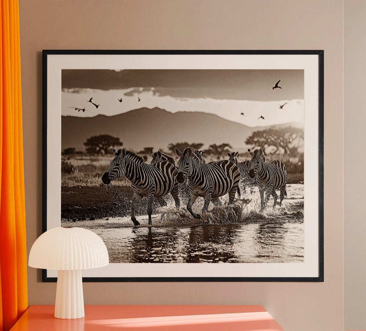 TROUPEAU DE ZEBRES. Sépia relief poster da Thierry vobmann photography