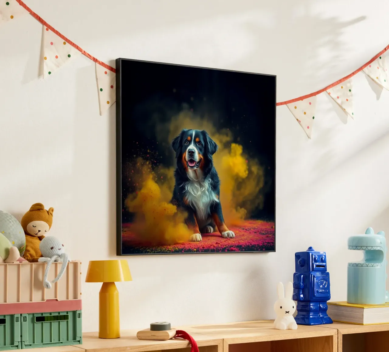 The colorful Bernese Mountain Dog #135 alu-dibond by Yumis.Beargang.and.Me