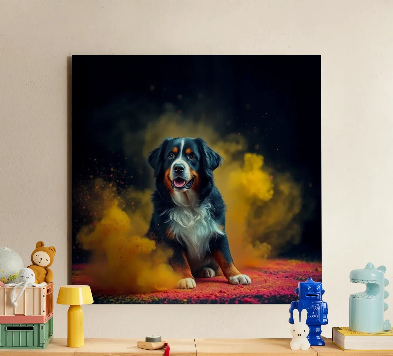 The colorful Bernese Mountain Dog #135 alu-dibond by Yumis.Beargang.and.Me