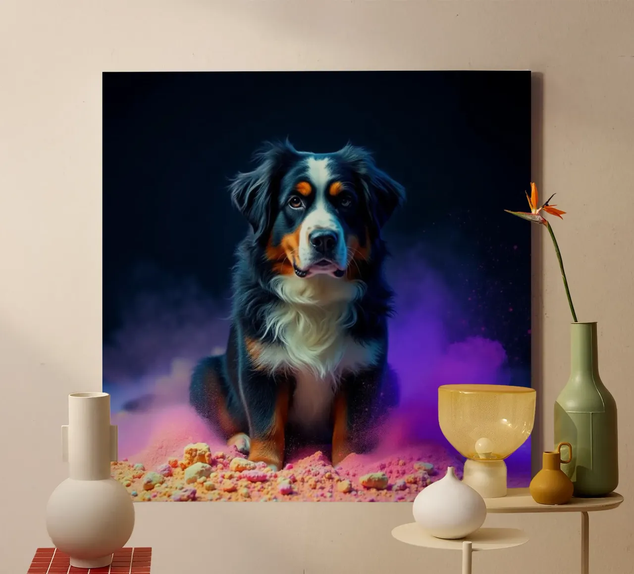 The colorful Bernese Mountain Dog #137 canvas by Yumis.Beargang.and.Me