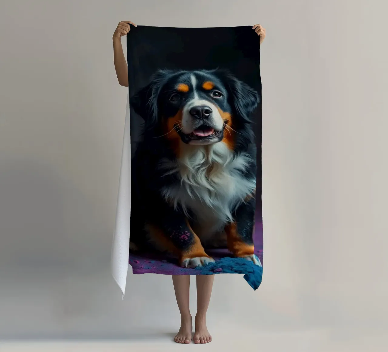 De kleurrijke Berner Sennenhond #138 strandhanddoek van Yumis.Beargang.and.Me