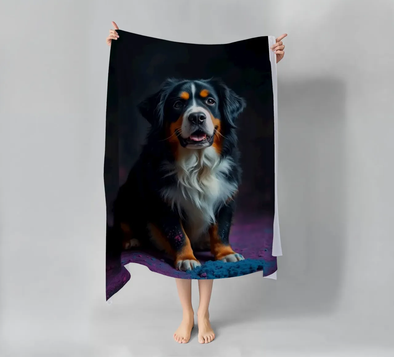 De kleurrijke Berner Sennenhond #138 strandhanddoek van Yumis.Beargang.and.Me