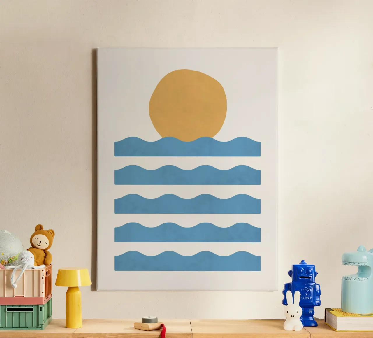 Zonsondergang oceaan, zonsondergang abstract, Abstract landschap, oceaan, la canvas met Baklijst van MoonlightPrint