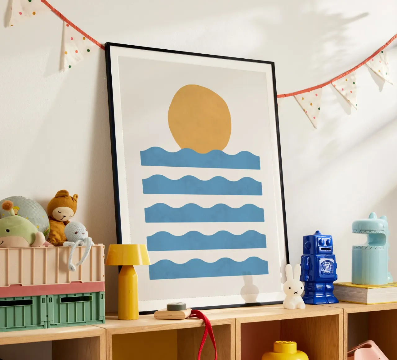 Zonsondergang oceaan, zonsondergang abstract, Abstract landschap, oceaan, la poster met houten frame van MoonlightPrint