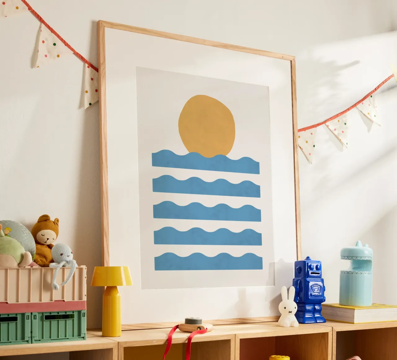 Zonsondergang oceaan, zonsondergang abstract, Abstract landschap, oceaan, la poster met houten frame van MoonlightPrint