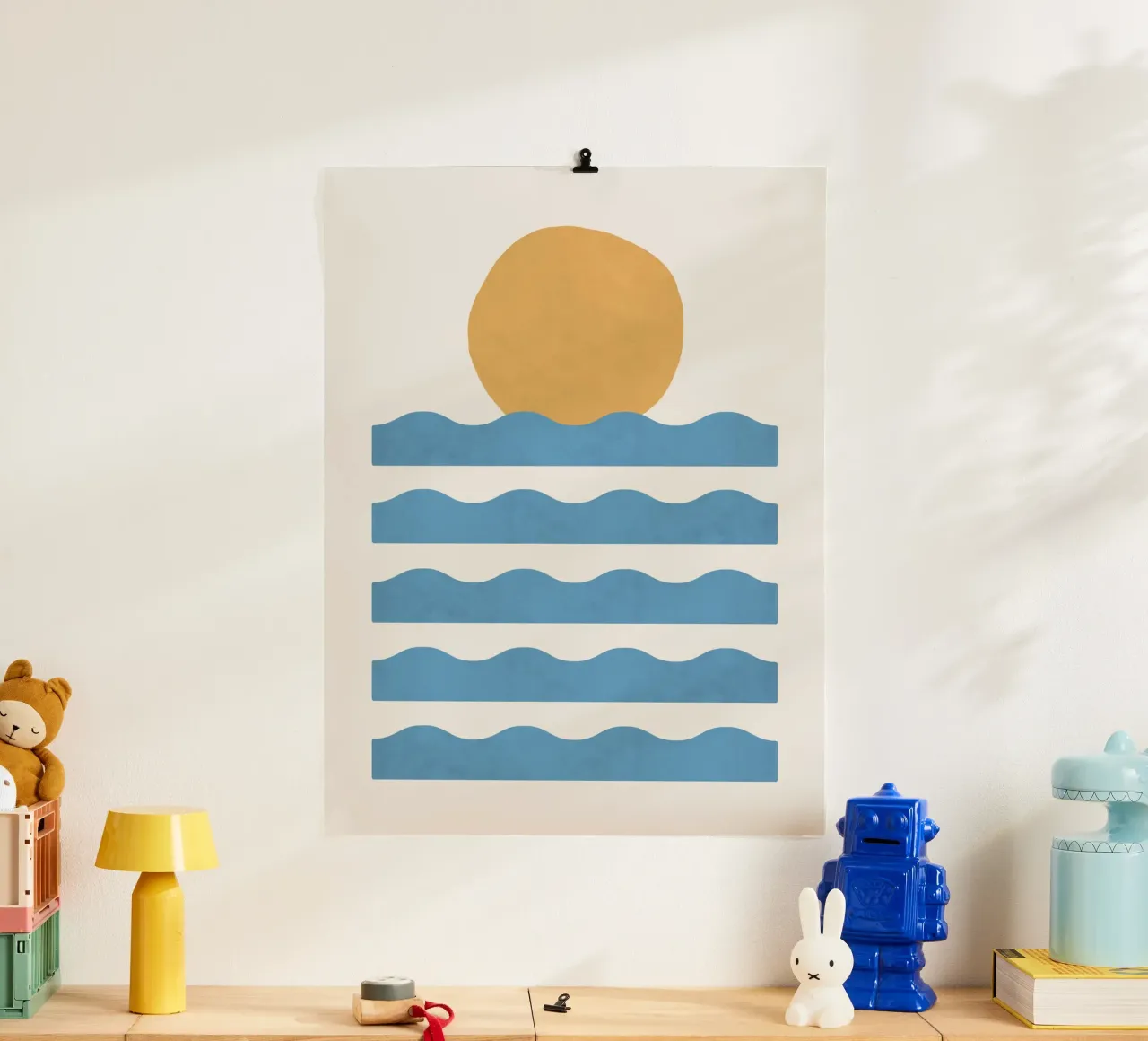 Zonsondergang oceaan, zonsondergang abstract, Abstract landschap, oceaan, la poster met houten frame van MoonlightPrint