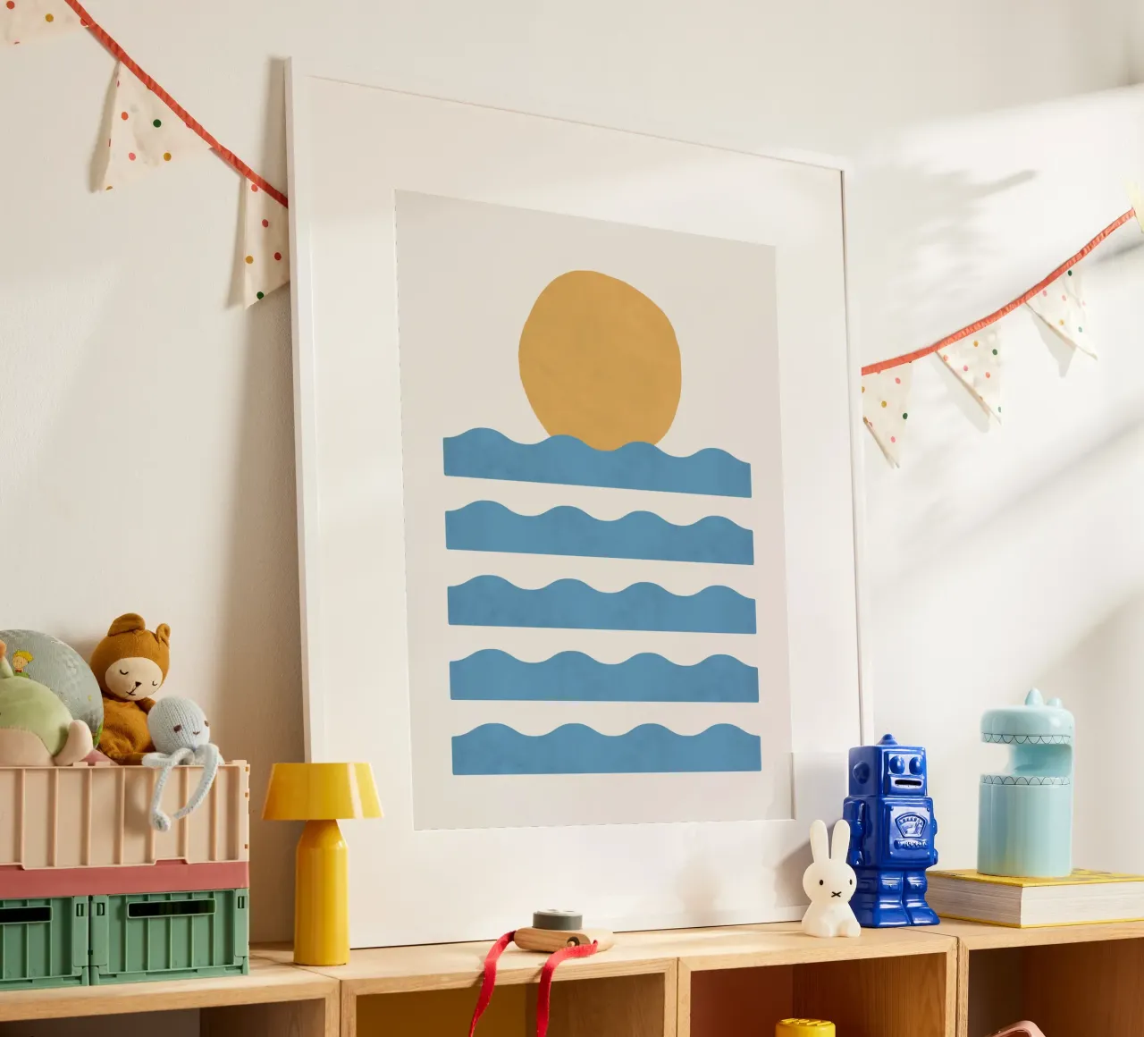 Zonsondergang oceaan, zonsondergang abstract, Abstract landschap, oceaan, la poster met houten frame van MoonlightPrint
