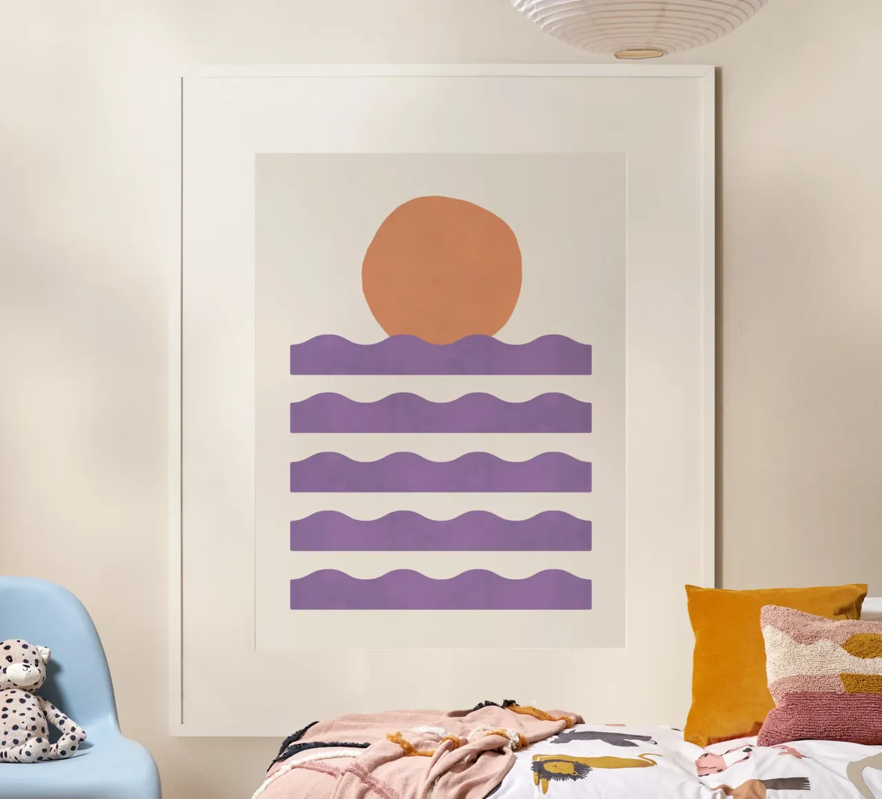 Sole a Onda Dipinto - Arancione Viola poster con telaio in alluminio da MoonlightPrint