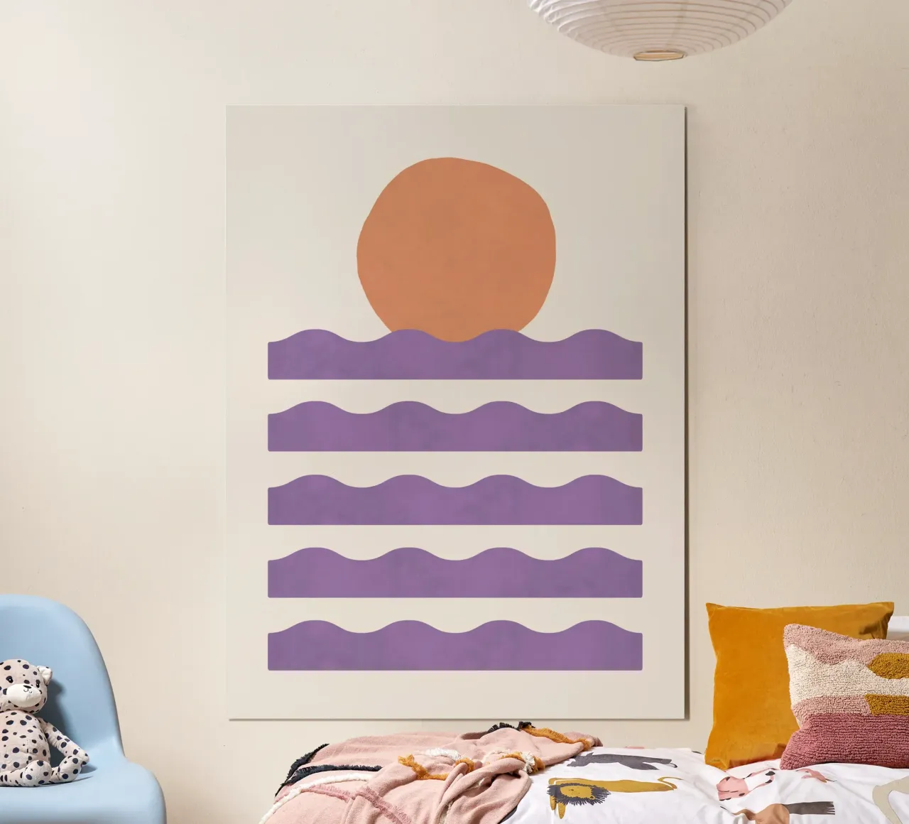 Sole a Onda Dipinto - Arancione Viola poster con telaio in alluminio da MoonlightPrint